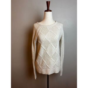 Lightweight crochet American Eagle Outfitters S Off-White Crew Neck Sweater